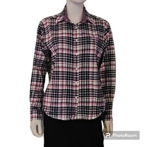 CRUEL GIRL Navy Blue & Pink Plaid Button Down Rodeo Shirt